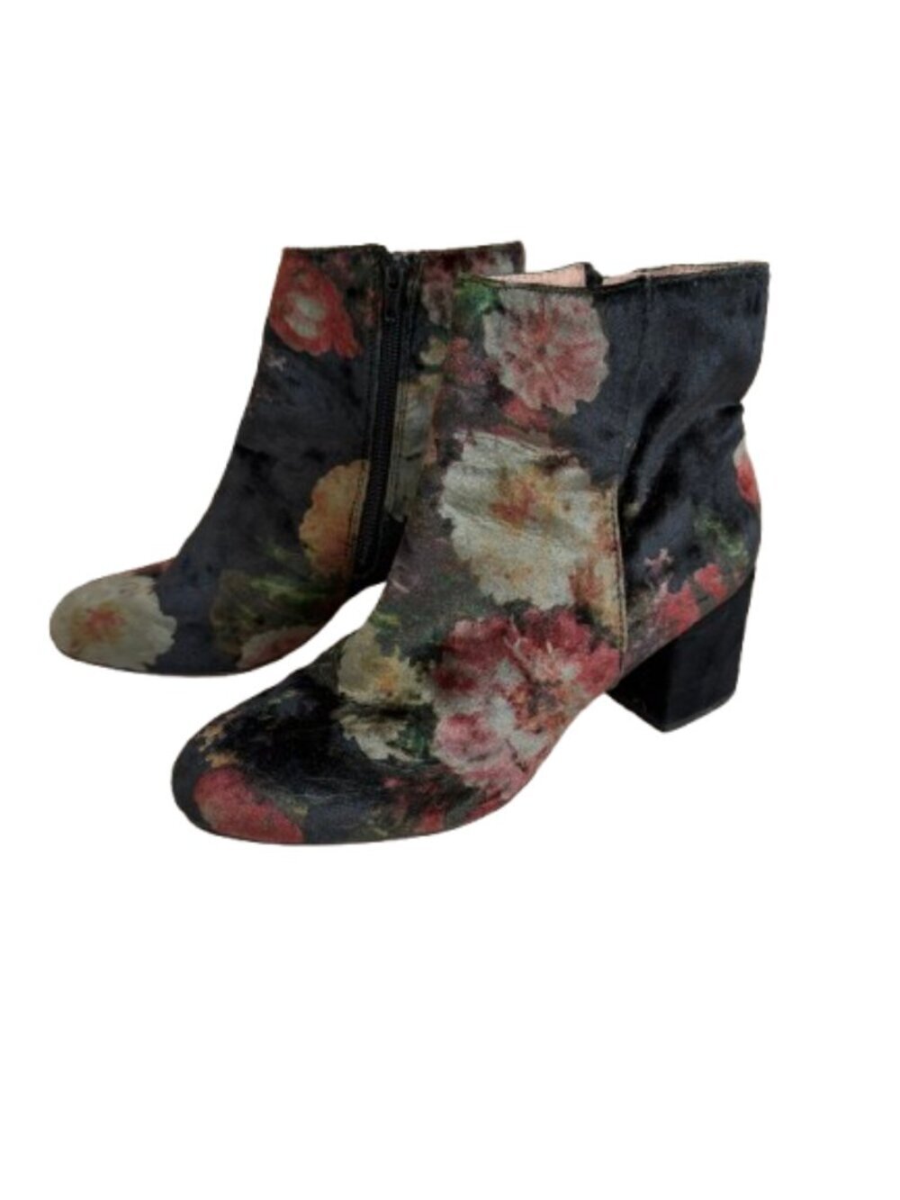 Anthropologie Floral Velvet Ankle Boots Booties Block Heel Size 8.5